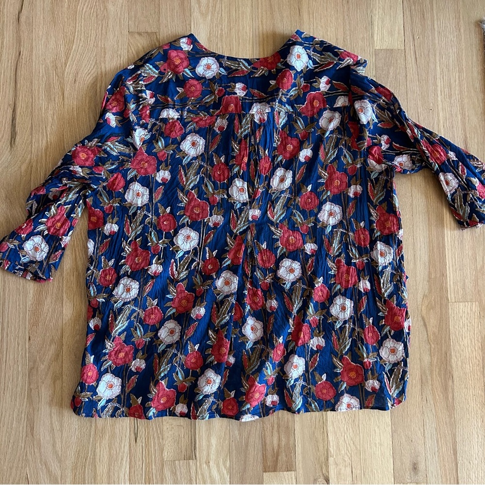 Anokhi floral block print cotton colorful popover blouse top boho tunic large